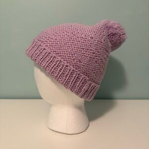 Lavender 100% Wool Knit Pom-Pom Beanie